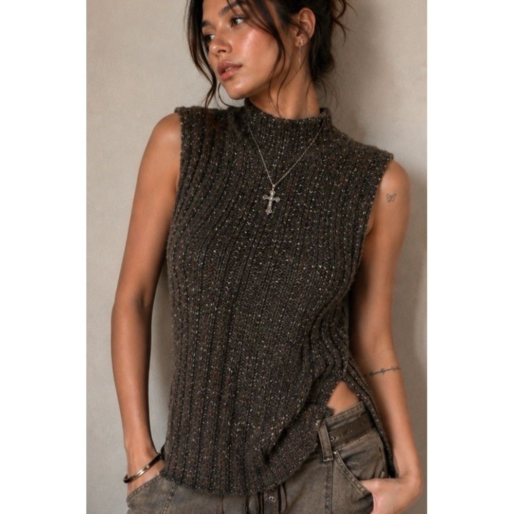 Mossimo Y2K Womens Sleeveless Ribbed Cable Knit Sweater Size M Mock Neck